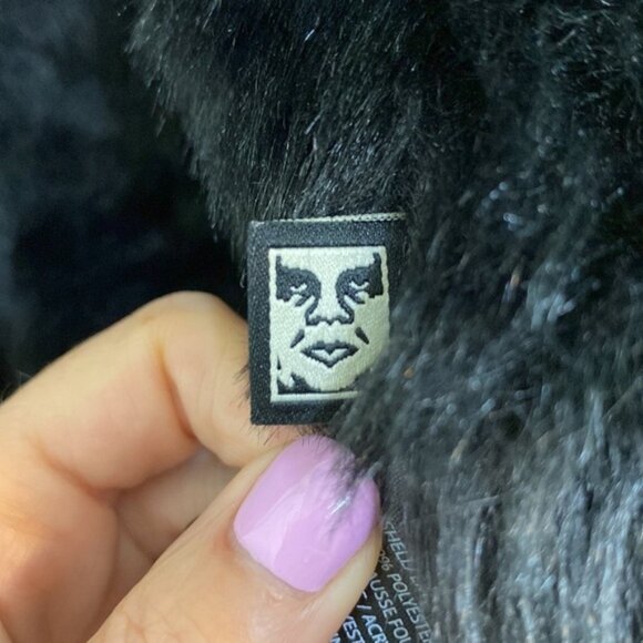 Obey Faux Fur Jacket Full Zipper BLACK Propaganda Women’s Size Medium - Picture 9 of 10